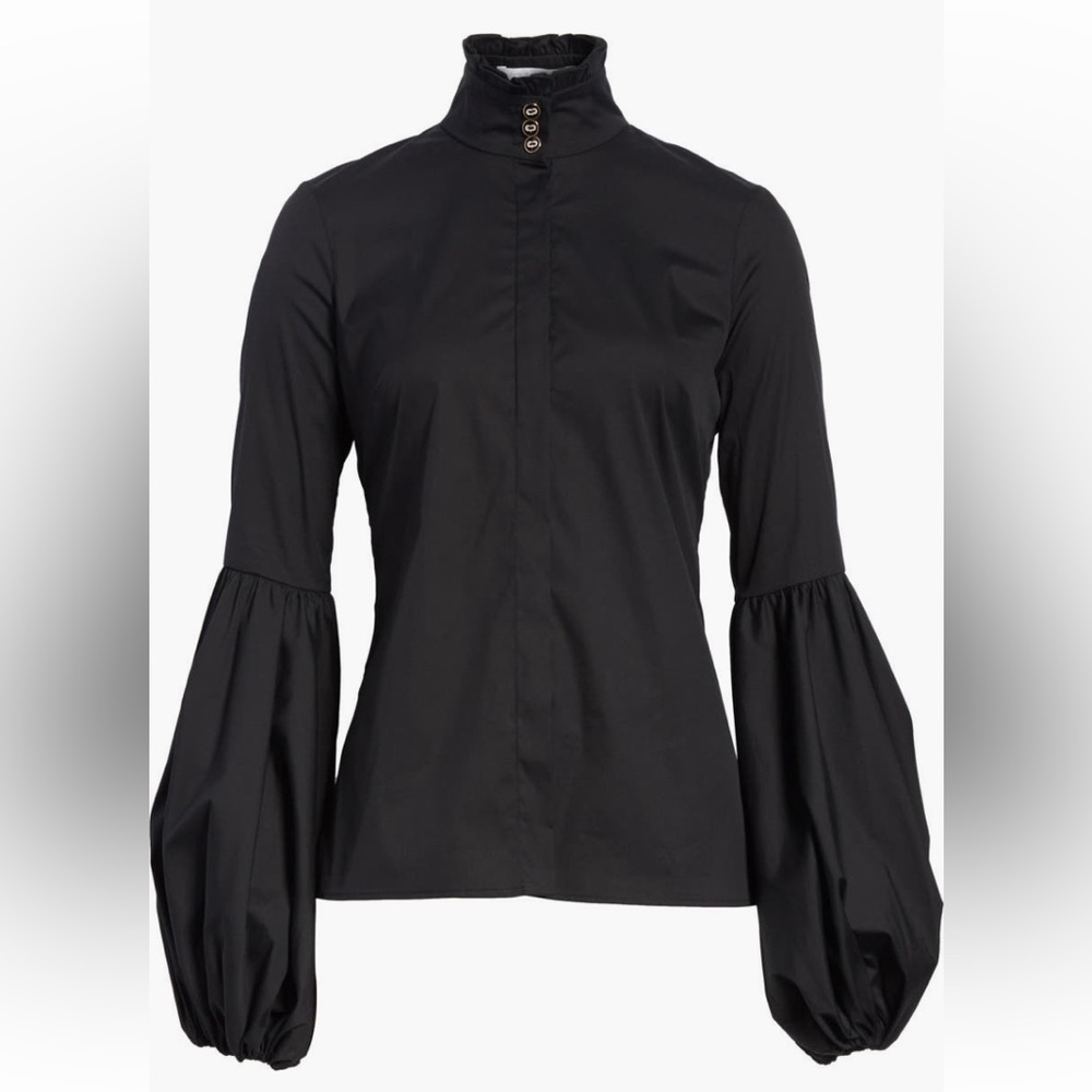 Caroline Constas Mock Neck Button Up Blouse